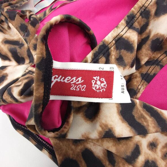 VINTAGE 90s Guess Strappy Halter Neck One Piece Swimsuit Cheetah Print Y2k Brown - Picture 3 of 9